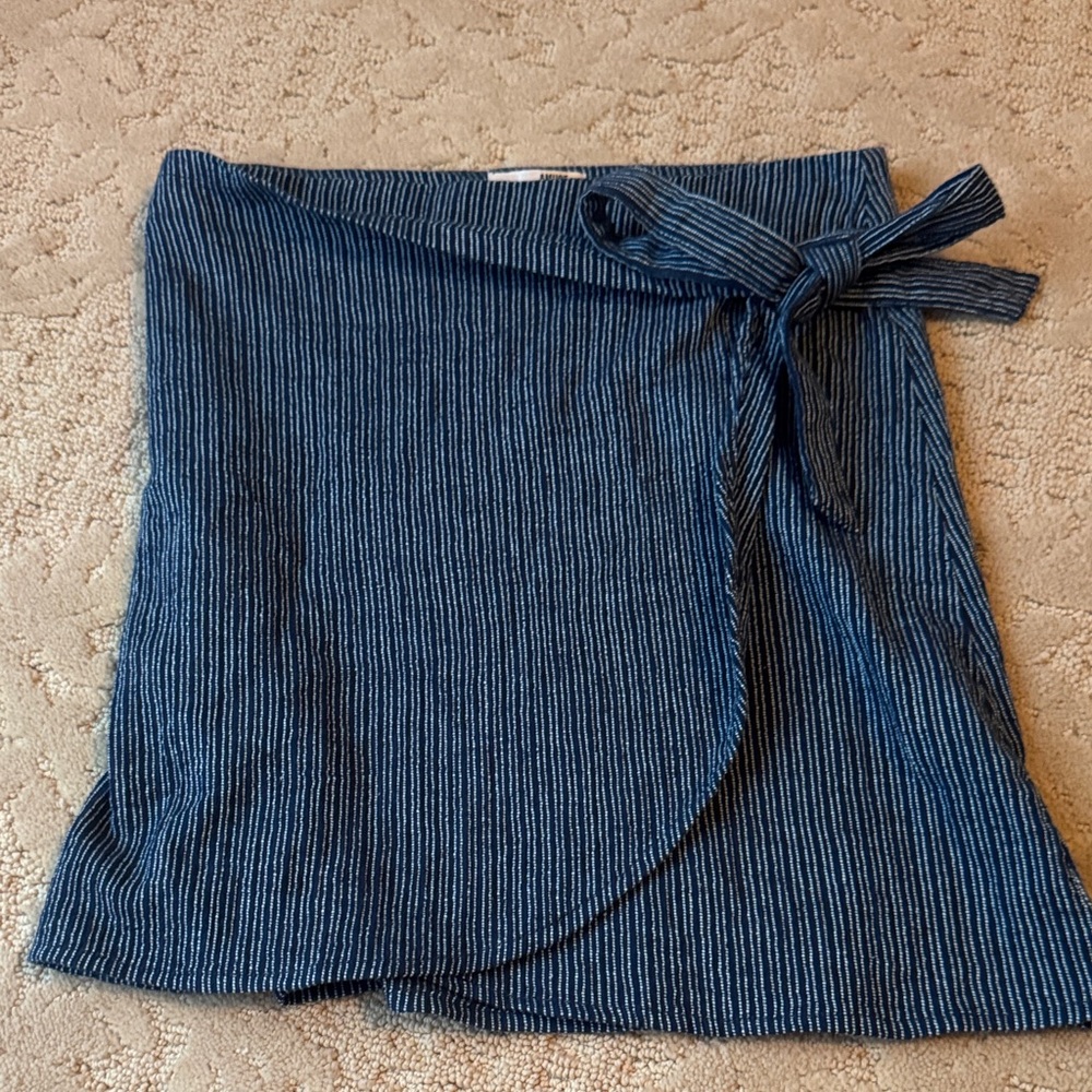 Amuse Society Blue Striped Wrap Mini Skirt